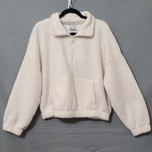 AMERICAN EAGLE OUTFITTERS Cream Fleece Quarter-Zip Pullover Sweater - Size Large